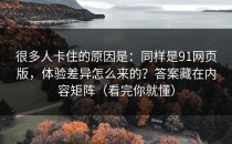 很多人卡住的原因是：同样是91网页版，体验差异怎么来的？答案藏在内容矩阵（看完你就懂）