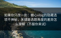 如果你只改一处：糖心vlog的隐藏选项不神秘，关键是选题角度的差异怎么理解（不服你来试）