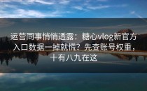 运营同事悄悄透露：糖心vlog新官方入口数据一掉就慌？先查账号权重，十有八九在这