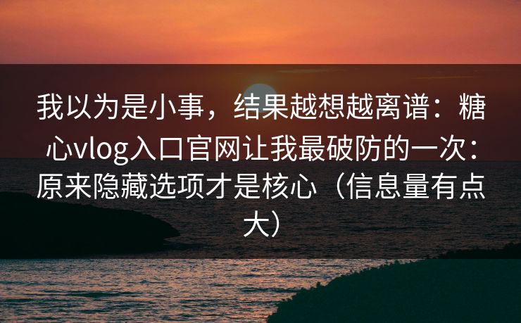 我以为是小事，结果越想越离谱：糖心vlog入口官网让我最破防的一次：原来隐藏选项才是核心（信息量有点大）  第1张